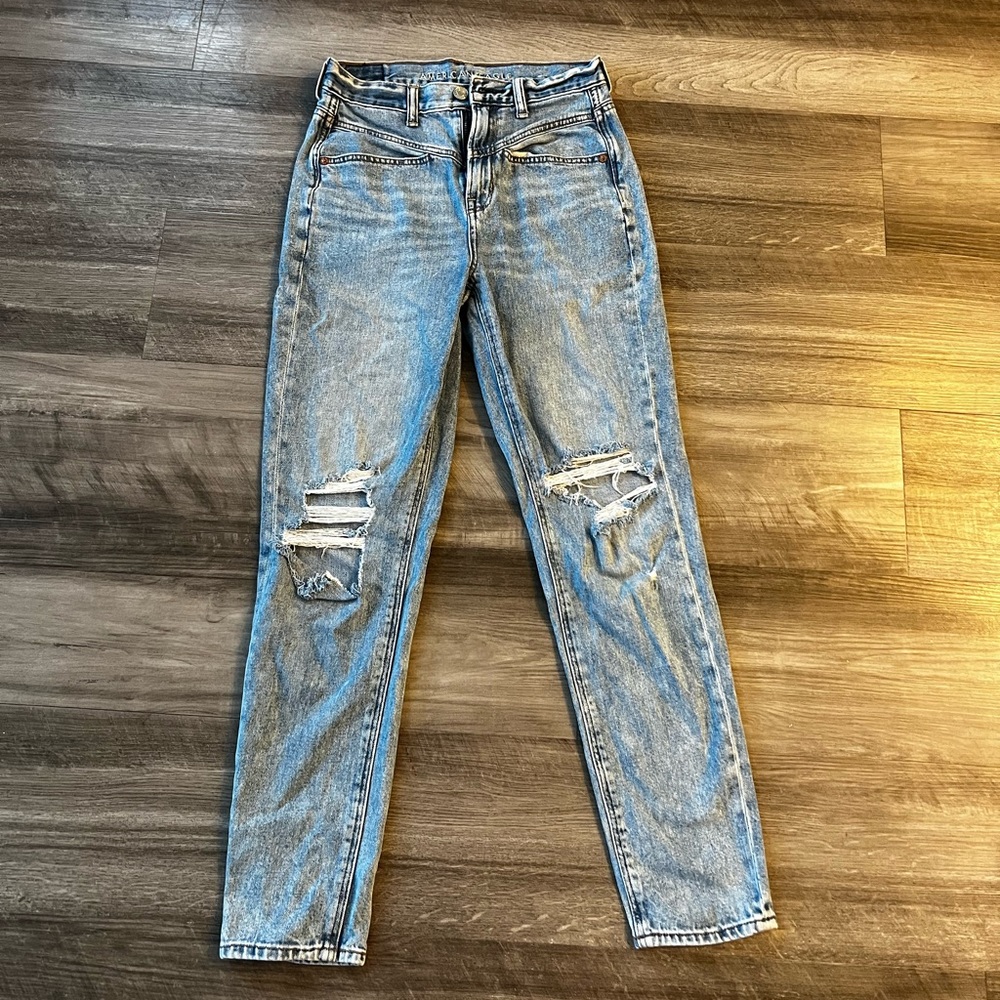 Distressed mom jeans